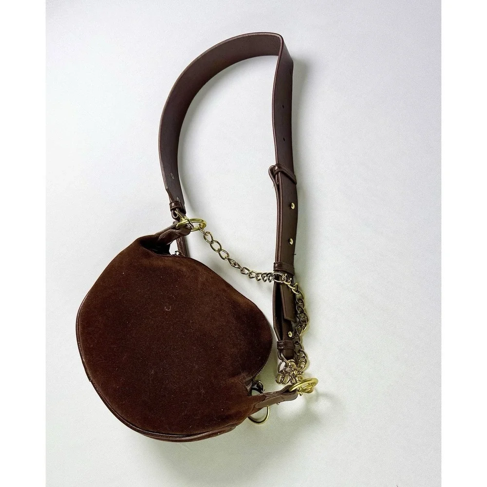 Cherimate Brown Suede Crescent Bag with Gold Chain & Adjustable Strap